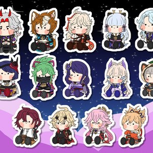 Pegatinas holográficas de Chibi sentado de Inazuma de 3 pulgadas