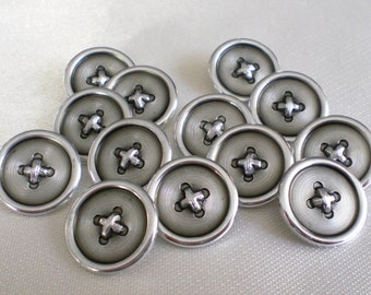 13 silver-coloured metal buttons shank buttons 22 mm