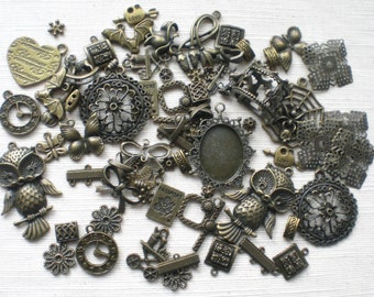 70 Jewelry Pendants Charms Metal Beads Connectors Bundle Craft Material