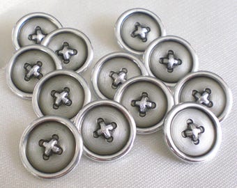 13 silver-colored metal buttons shank buttons 22 mm