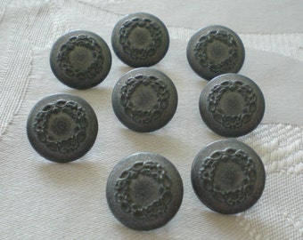 8 silver-grey traditional buttons metal buttons shank buttons vintage buttons 15 mm