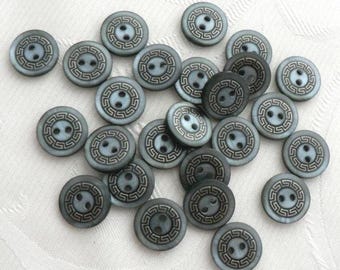 8 blue iridescent plastic buttons vintage buttons hole buttons 15 mm buttons meander
