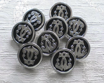 9 boutons en plastique boutons à queue de 25 mm boutons vintage argent noir