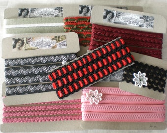 8 vintage borders, leftover collection of cotton borders, decorative border, ribbons, lace, lace collection, vintage lace