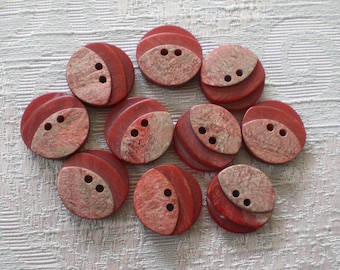 10 red plastic buttons 18 mm as new two-tone