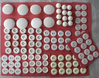 Small button bundle of 112 pieces white buttons, bright vintage buttons, plastic buttons, glass buttons, ceramic buttons