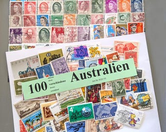 Vintage stamp collection of 100 pieces, Australia, used postage stamps, paper ephemera for collage, scrapbooking, and craft supplies
