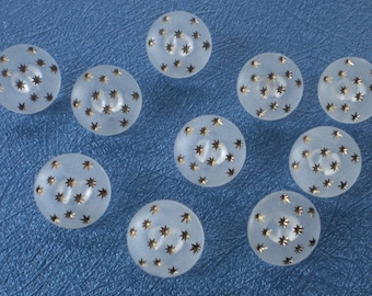 10 plastic buttons, 15 mm, vintage buttons, stars, transparent, 15 mm