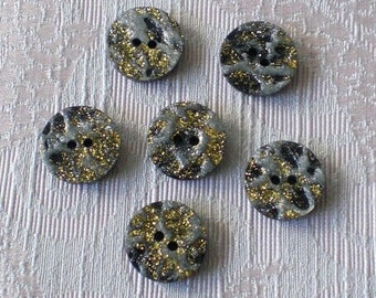 10 plastic buttons iridescent buttons gold-colored two-hole buttons 15 mm