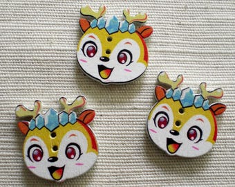 7 wooden buttons Kawaii colorful wooden buttons reindeer