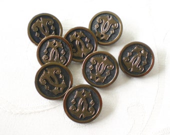 9 boutons en plastique 25 mm boutons vintage boutons à queue bronze noir