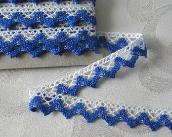 3.5 m two-tone BW bobbin lace lace border lace border cotton lace blue white vintage lace