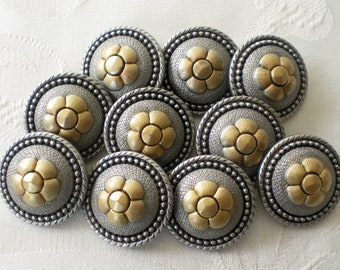 10 plastic buttons in metal look gray silver gold shank buttons vintage buttons buttons with 28 mm eyelet