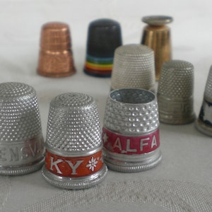 Thimbles set sewing accessories case collector's item metal thimbles