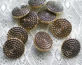 10 gold-coloured plastic buttons 18 mm shank buttons vintage buttons