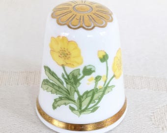 Thimble Spode Fine Bone China England Ranunculus Buttercup Flower of the Year 1988