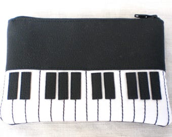 Make-up bag, cosmetic bag, pencil case, pouch, piano keys, piano musician