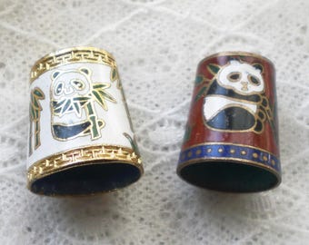 Cloisonné Thimble Set Panda Enamel