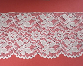 Wide tulle lace off white vintage lace lace border flower motif