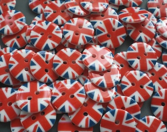 10 Union Jack plastic buttons 18 mm