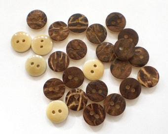 25 boutons traditionnels, boutons en plastique, boutons à trous, aspect corne 12 mm