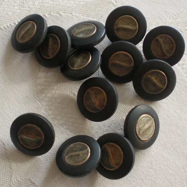 10 vintage buttons plastic/metal plastic buttons round buttons 15 mm