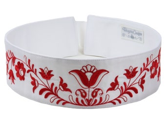 Ceinture brodée Lucia rouge, ceinture florale, ceinture folklorique.