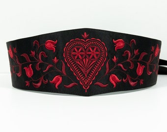 Embroidery belt Slávka red/black, floral belt, folklore belt.