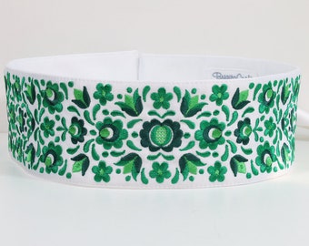 Ceinture brodée Ceinture florale Libuša verte/blanche, ceinture folklorique.