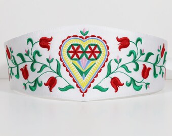 Ceinture brodée Slávka colorée/blanche, ceinture florale, ceinture folklorique.
