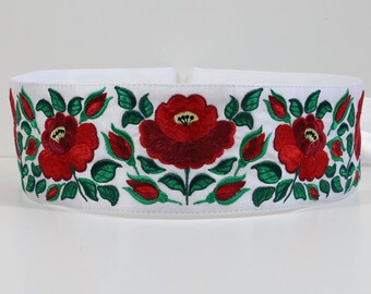 Ceinture femme pour robe Maky blanche, ceinture florale, ceinture folklorique.