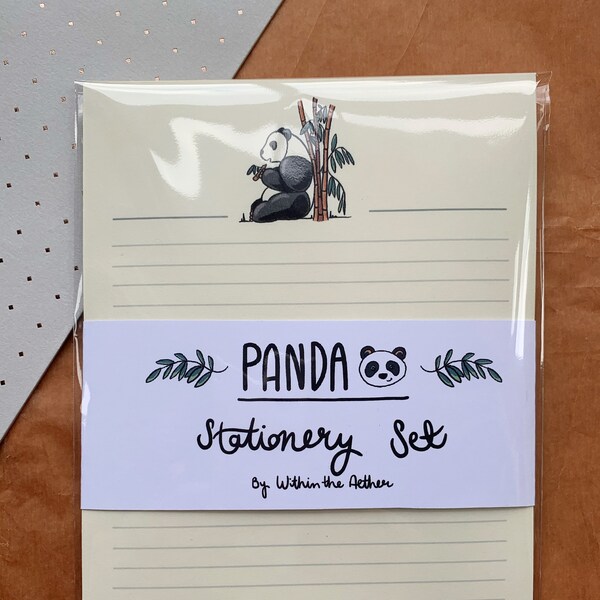 Ensemble de papeterie Panda - Papier à lettres et enveloppes A5 de qualité supérieure illustrés numériquement - Bambou Panda - Animal mignon - Amoureux des animaux