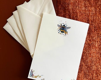 Bumble Bee Stationery Set - A5 Luxury Ivory Writing Set - Notepaper - Bee - Nature - Watercolour - Gift - Letter Set