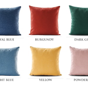 18‘’ Solid Colour Cushion Cover, Navy Blue, Burgundy, Green, Mustard Yellow, Powder Pink, Living Room Throw Pillow Case, Linen Cushion, Gift