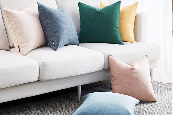 18 Solid Colour Cushion Cover Navy Blue Burgundy Green Mustard Yellow Powder Pink Living Room Throw Pillow Case Linen Cushion Gift