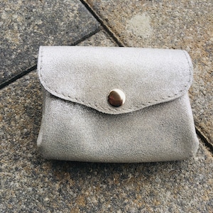 Cartera pequeña con 3 compartimentos, funda para tarjetas de dinero, piel, hecha a mano en Alemania, cartera