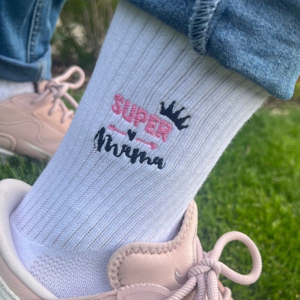 Super Mama - Socken bestickt