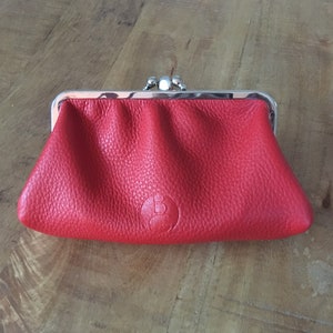 Billetera con 2 compartimentos, billetera termoadhesiva, estuche para tarjetas de dinero, cuero, verde pertrol, rojo, hecho a mano en Alemania, billetera