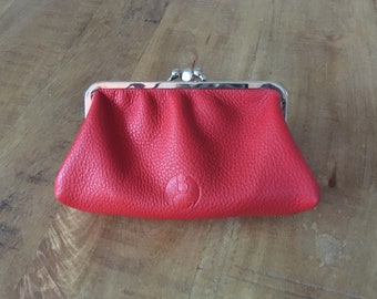 Geldbörse mit 2 Fächer, Bügelgeldbörse, Etui für Geldkarten, Leder, pertrolgrün, rot, handmade in Germany, Portemonnaie