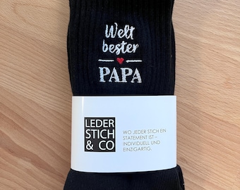Bestickte Socken „Weltbester Papa“ | Geschenk Vatertag | Personalisierte Socken | Papa Geschenk Geburtstag | Weihnachten
