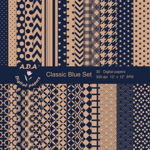 Blauw en Beige digitale papier pack, blauw en goud scrapbooking papier ambachtelijke papier, afdrukbare patroon, Instant download, commercieel gebruik