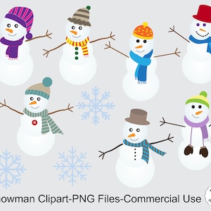 Snowman clipart, Snowman illustration, Winter clip art, Digital clipart, Commercial use