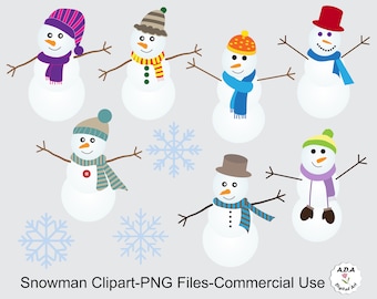 Snowman clipart, Snowman illustration, Winter clip art, Digital clipart, Commercial use