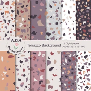 Terrazzo background printable digital paper pack, Terrazzo digital paper, Terrazzo pattern, Instant download, Commercial use