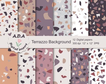 Terrazzo background printable digital paper pack, Terrazzo digital paper, Terrazzo pattern, Instant download, Commercial use