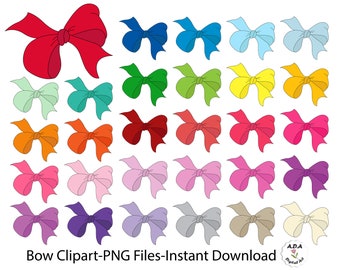 Bow Clipart, Bow Tie Clip Art, Bow Vector Illustration, Ribbon Clipart, Bows Png, Colorful Bows, Instant Download, Commercial Use
