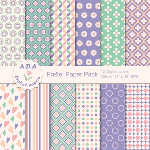 Paquete de papel digital pastel, papel de álbum de recortes floral pastel, fondo floral, fondo pastel, patrón floral, uso comercial