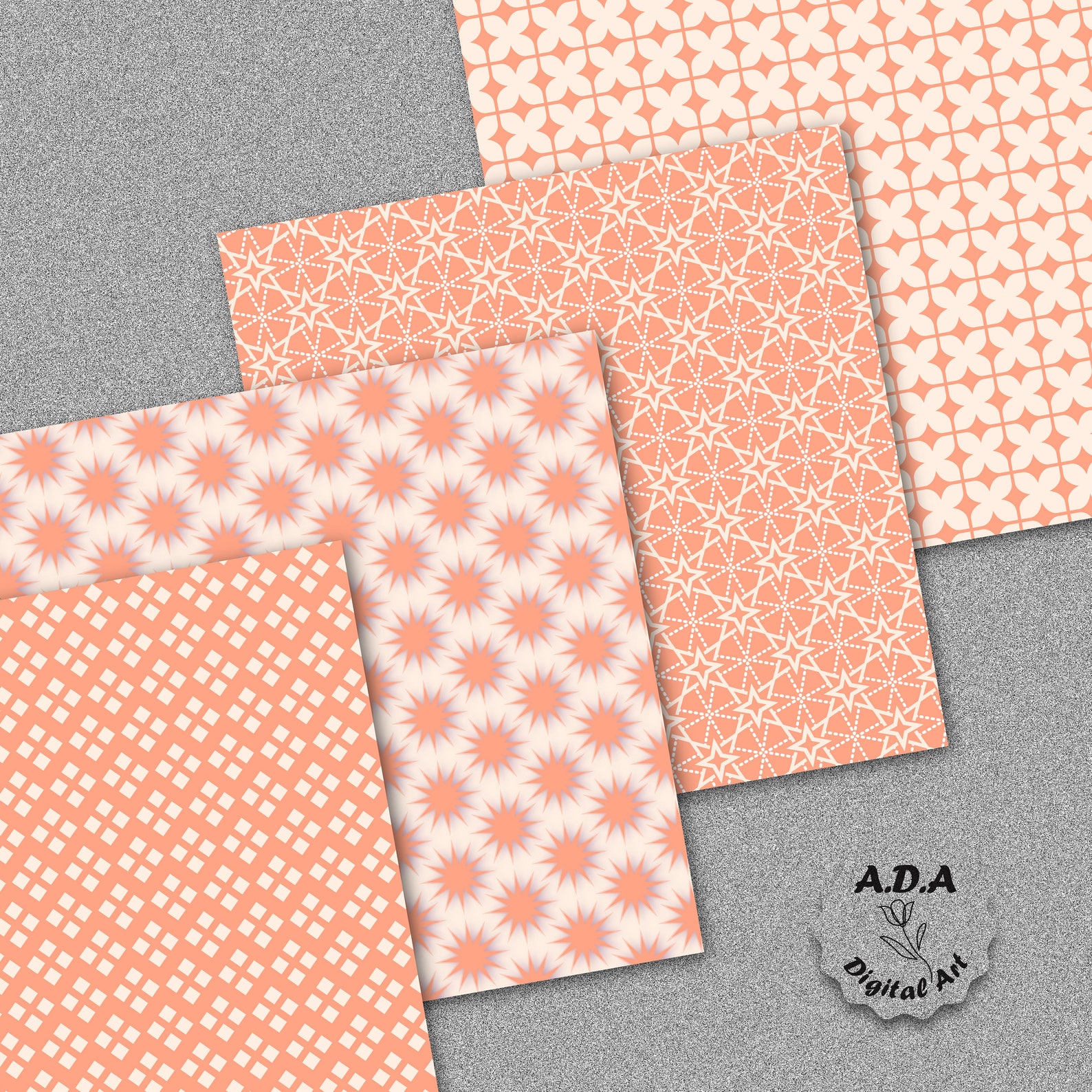 Peach and Cream Printable Digital Paper Pack, Peach and Cream Patterns, Peach and Cream