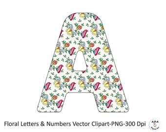 Floral Letters And Numbers Vector, Bloom Alphabet Clipart, Numbers Clip Art, Floral Pattern Alphabet, Alphabet Sticker, Commercial Use