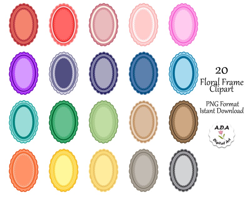 Colorful Frame Tag Clipart, Frame Label Clip Art, Floral Frame clipart, Colorful Frame Sticker, Commercial Use image 1